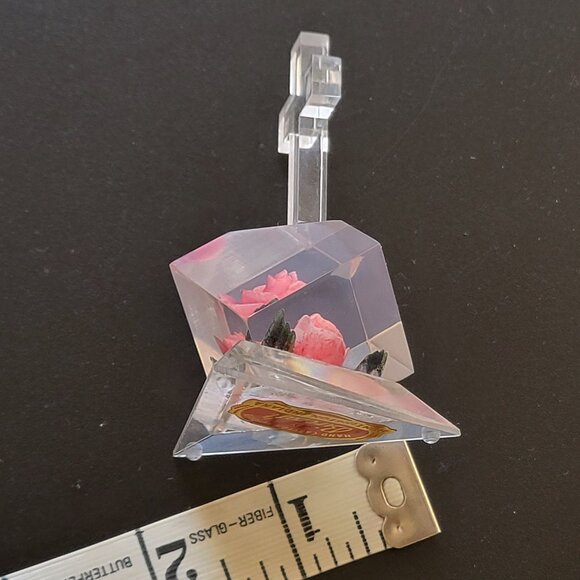 Vintage Bircraft Indiana Lucite Pink Rose & Cross on Base Stand Hand Carved 3"H - Picture 3 of 6